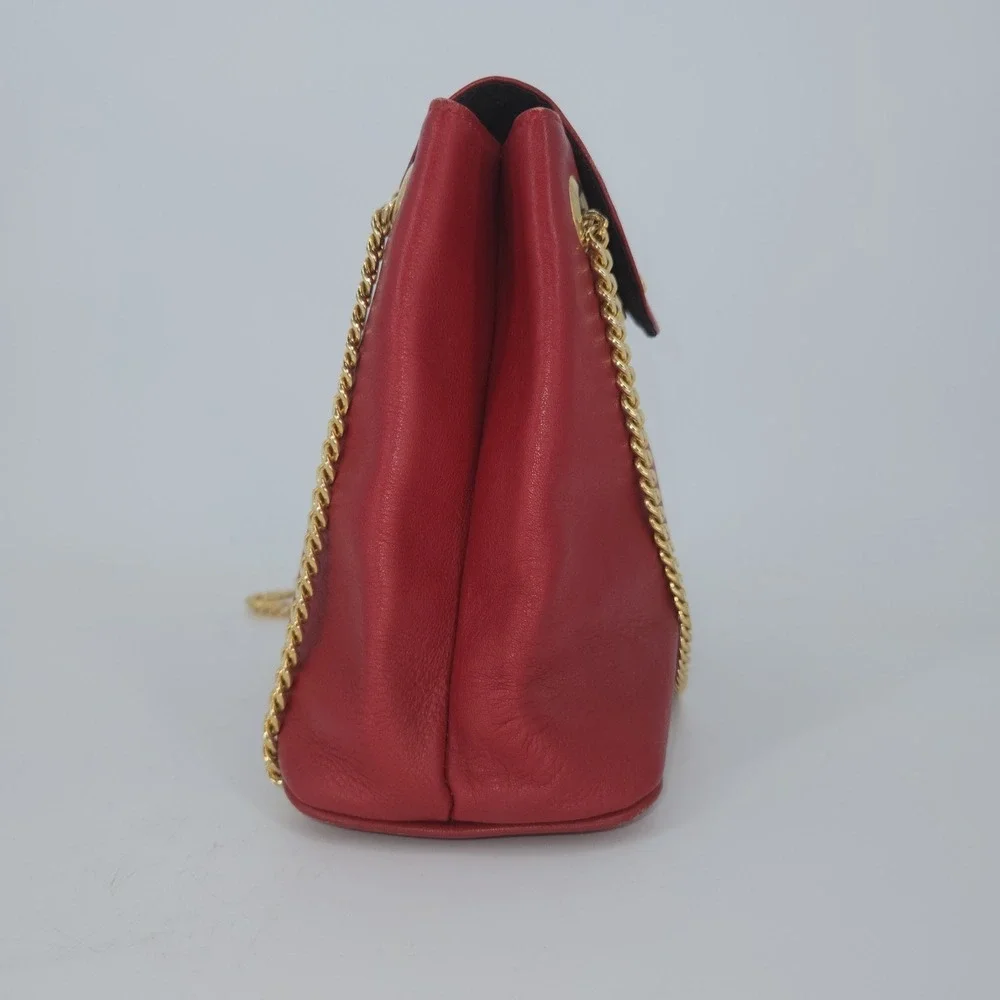 VTG Paloma Picasso 80s 90s Crossbody Leather Bag Red Signature‎ Gold Chain Italy